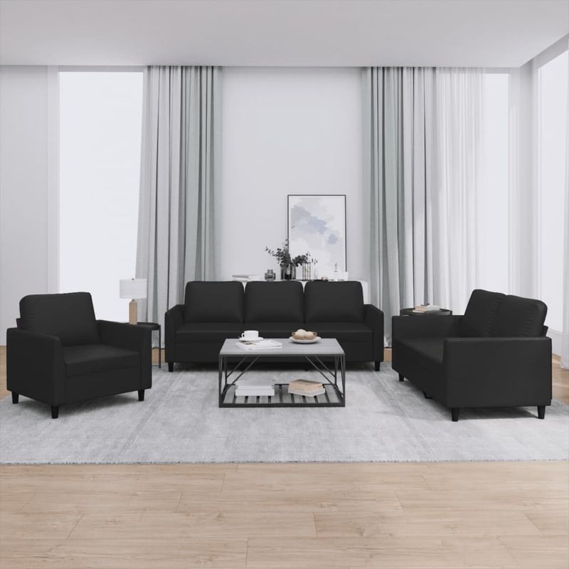 Casa si Gradina - Mobilier - Seturi de mobilier - Seturi living - Set de canapele cu perne, 3 piese, negru, piele ecologica - Infinity.ro