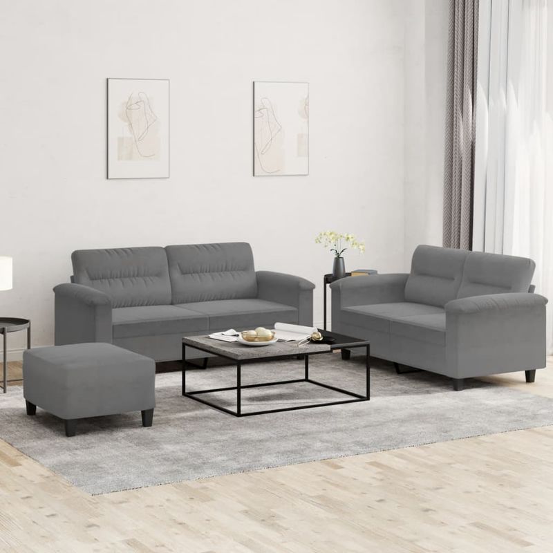 Casa si Gradina - Mobilier - Seturi de mobilier - Seturi living - Set de canapele cu perne, 3 piese, gri inchis, microfibra - Infinity.ro
