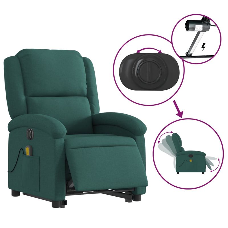Ingrijire personala si Cosmetice - Sanatate si wellness - Articole wellness - Fotolii de masaj - Fotoliu electric masaj rabatabil / ridicare verde inchis textil - Infinity.ro