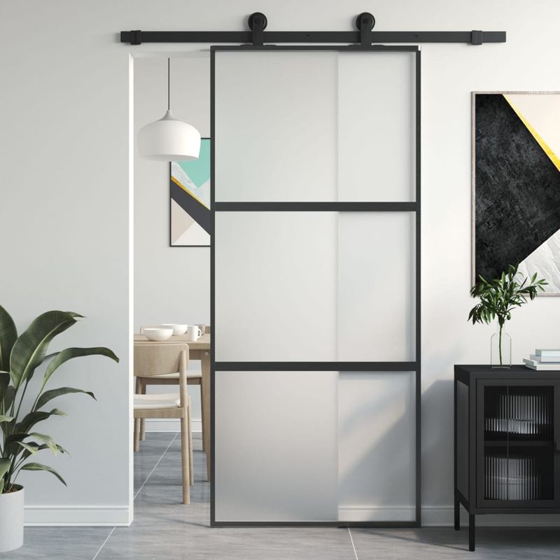 Casa si Gradina - Constructii - Usi interior, exterior si garaj - Usi interior - Usa glisanta, negru, 90x205 cm, sticla securizata si aluminiu - Infinity.ro