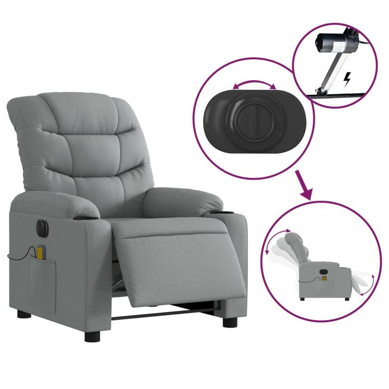 Ingrijire personala si Cosmetice - Sanatate si wellness - Articole wellness - Fotolii de masaj - Fotoliu electric de masaj rabatabil, gri deschis, microfibra - Infinity.ro