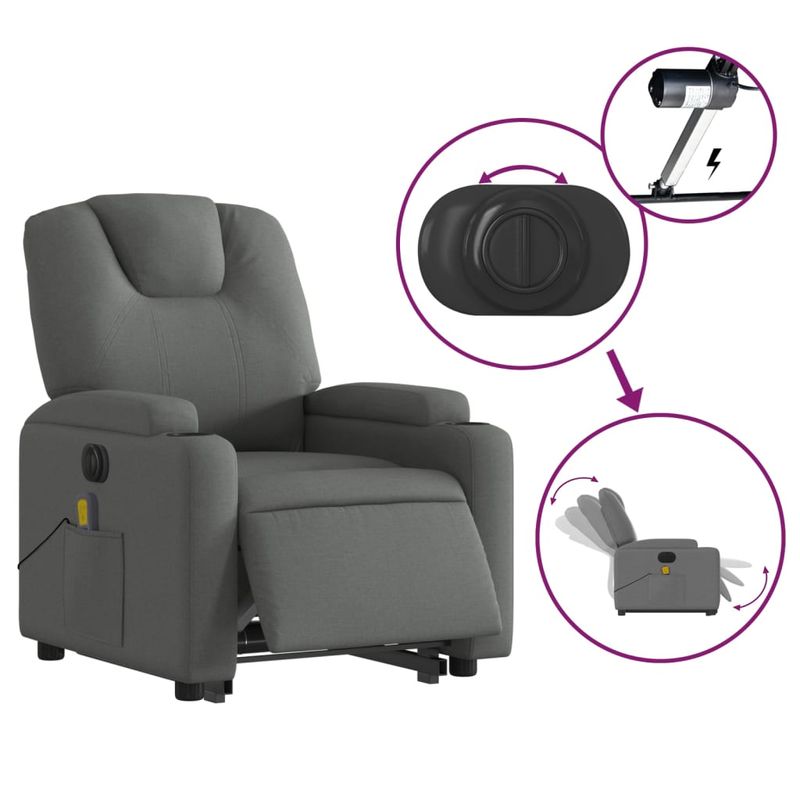 Ingrijire personala si Cosmetice - Sanatate si wellness - Articole wellness - Fotolii de masaj - Fotoliu electric masaj rabatabil cu ridicare, gri inchis textil - Infinity.ro