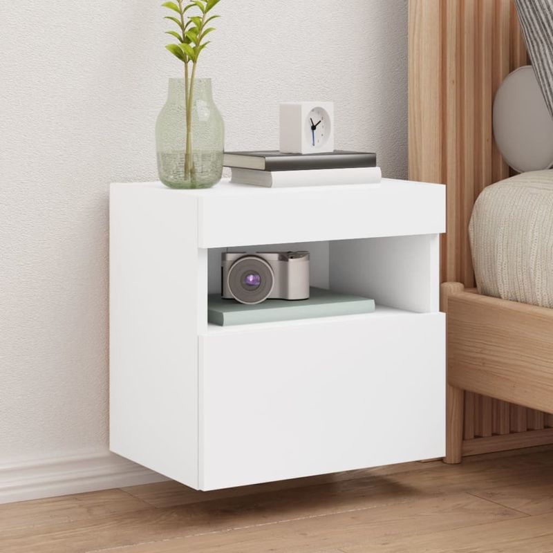 Casa si Gradina - Mobilier - Comode si corpuri - Comode - Comoda TV de perete cu lumini LED, alb, 40x30x40 cm - Infinity.ro