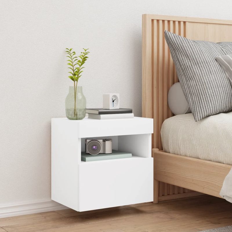 Casa si Gradina - Mobilier - Comode si corpuri - Comode - Comoda TV de perete cu lumini LED, alb, 40x30x40 cm - Infinity.ro