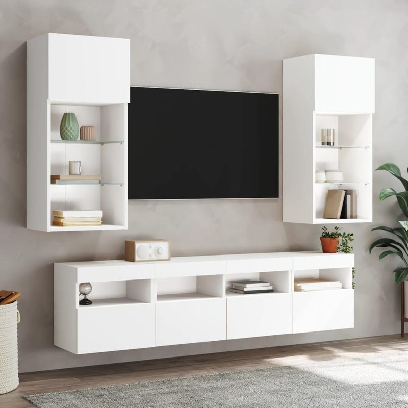 Casa si Gradina - Mobilier - Comode si corpuri - Comode - Comoda TV de perete cu lumini LED, alb, 40x30x40 cm - Infinity.ro