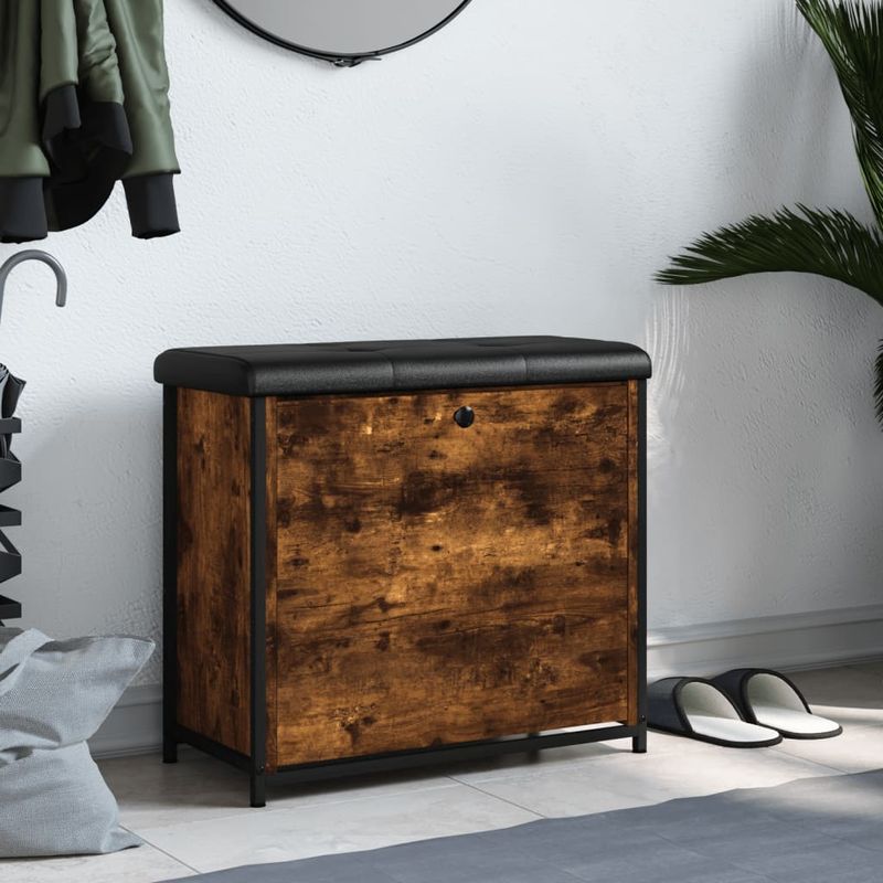 Casa si Gradina - Mobilier - Organizare si depozitare - Bancute - Banca pantofi cu sertar rabatabil, stejar fumuriu, 62x32x56 cm - Infinity.ro