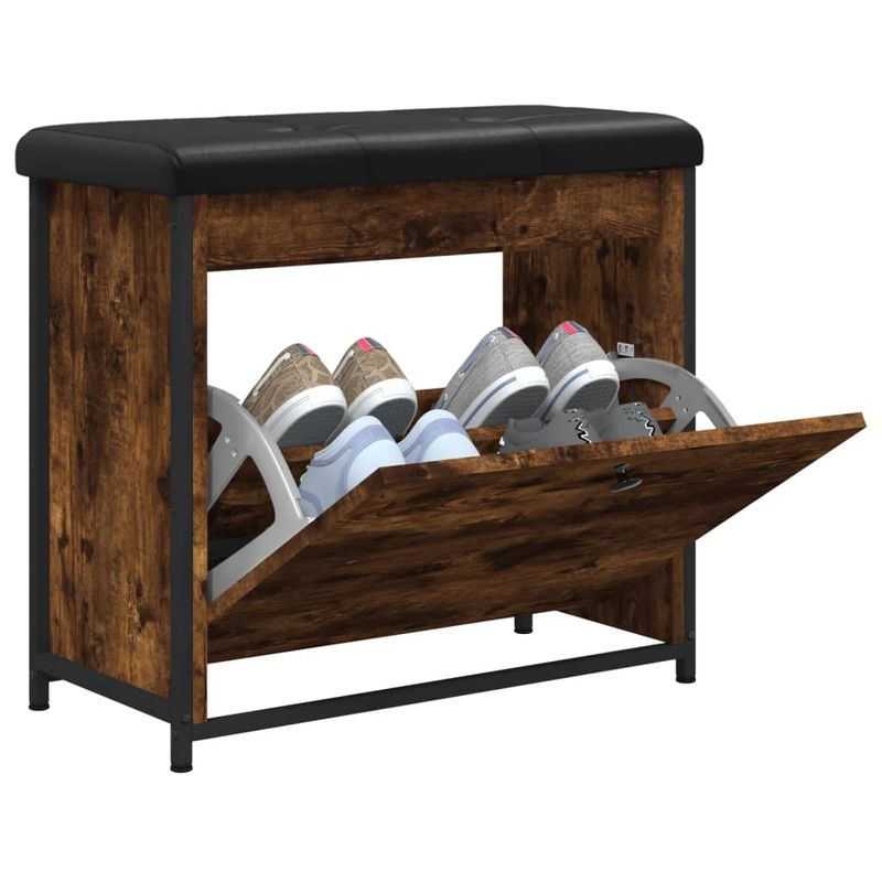 Casa si Gradina - Mobilier - Organizare si depozitare - Bancute - Banca pantofi cu sertar rabatabil, stejar fumuriu, 62x32x56 cm - Infinity.ro