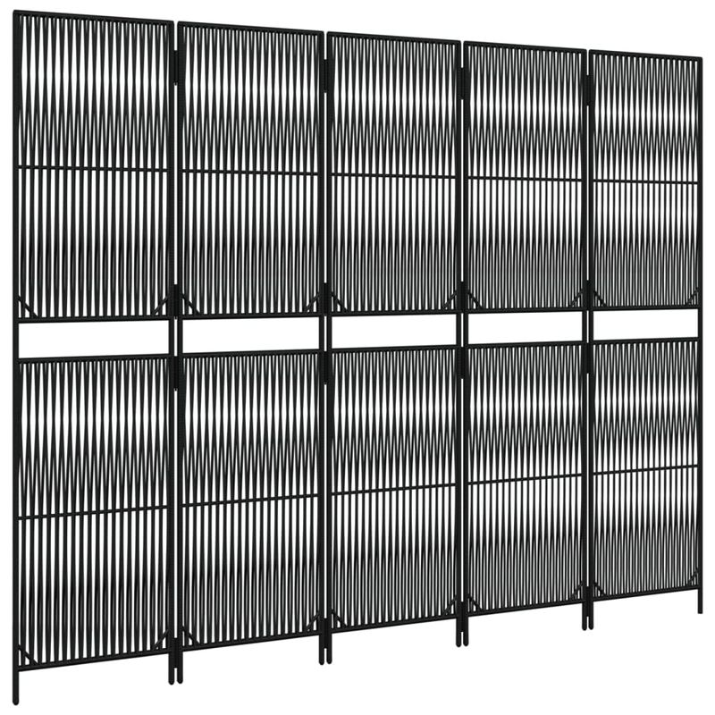 Casa si Gradina - Decoratiuni - Pereti despartitori si paravane - Separator de camera cu 5 panouri, negru, poliratan, model țesătură cu linii, mărime 245x180 cm - Infinity.ro