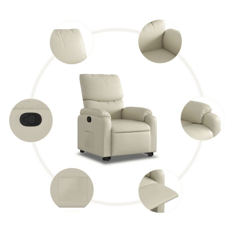 Casa si Gradina - Mobilier - Scaune si fotolii - Fotolii - Fotoliu rabatabil cu ridicare, crem, piele ecologica - Infinity.ro