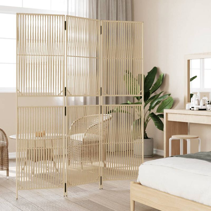 Casa si Gradina - Decoratiuni - Pereti despartitori si paravane - Separator de camera cu 3 panouri, bej, poliratan, model țesătură cu linii, mărime 147x180 cm - Infinity.ro