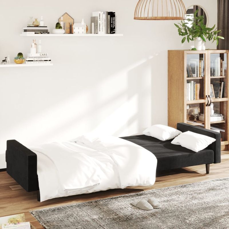 Casa si Gradina - Mobilier - Canapele si coltare - Canapele - Canapea extensibila cu 2 locuri, negru, catifea - Infinity.ro