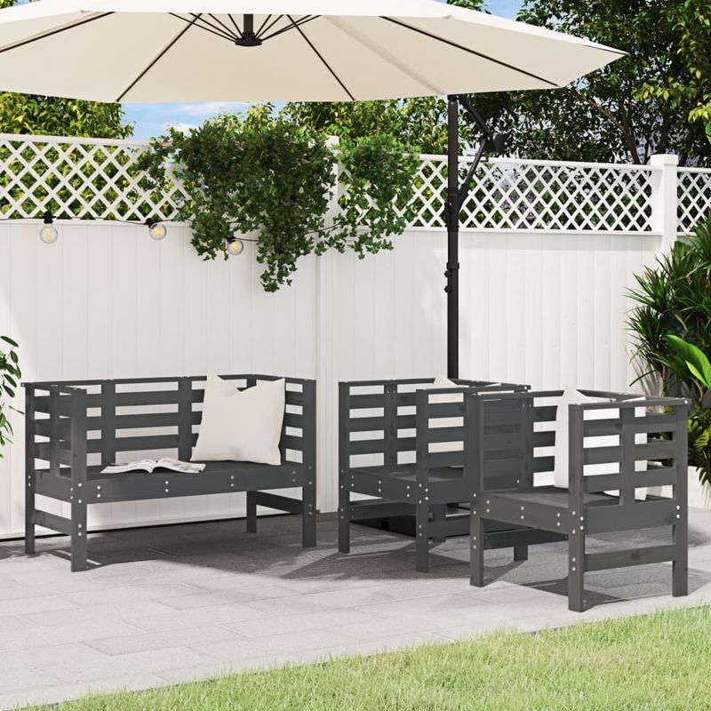 Casa si Gradina - Gradina si terasa - Mobilier exterior - Seturi mobila gradina - Set mobilier de gradina, 3 piese, gri, lemn masiv de pin - Infinity.ro