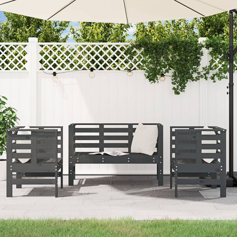 Casa si Gradina - Gradina si terasa - Mobilier exterior - Seturi mobila gradina - Set mobilier de gradina, 3 piese, gri, lemn masiv de pin - Infinity.ro