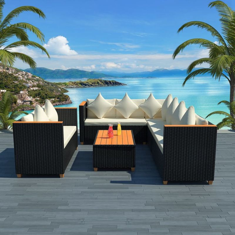Casa si Gradina - Gradina si terasa - Mobilier exterior - Seturi mobila gradina - Set mobilier de gradina cu perne, 5 piese, negru, poliratan - Infinity.ro