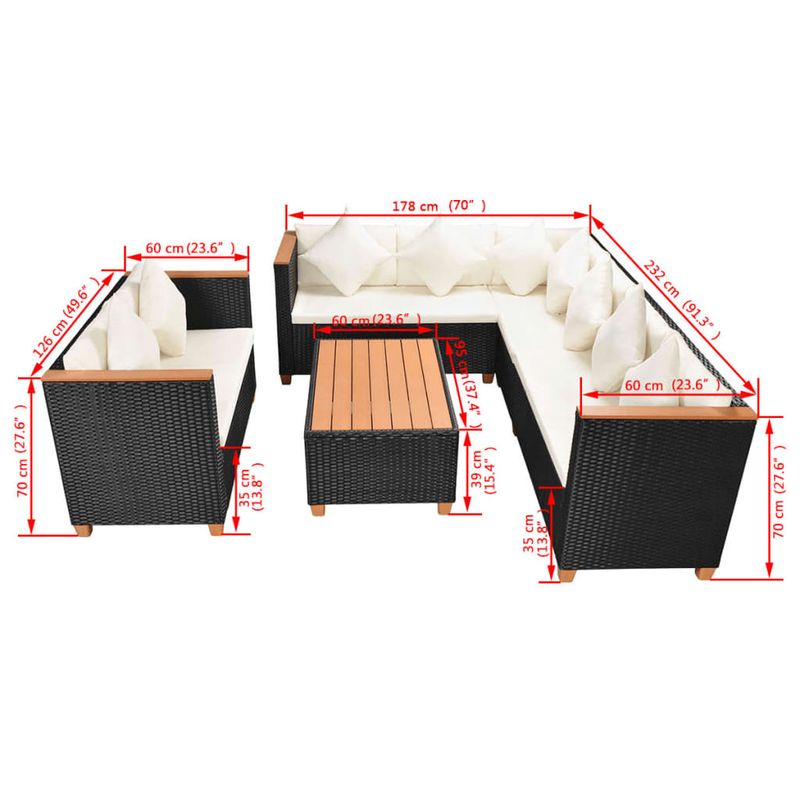 Casa si Gradina - Gradina si terasa - Mobilier exterior - Seturi mobila gradina - Set mobilier de gradina cu perne, 5 piese, negru, poliratan - Infinity.ro