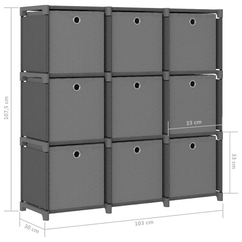 Casa si Gradina - Mobilier - Biblioteci si rafturi - Biblioteci - Raft 9 cuburi cu cutii, gri, 103x30x107,5 cm, material textil - Infinity.ro