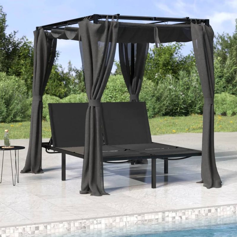 Casa si Gradina - Gradina si terasa - Mobilier exterior - Scaune si sezlonguri gradina - Sezlong dublu cu perdele laterale si superioare, antracit - Infinity.ro