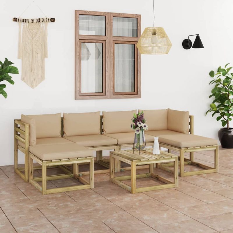 Casa si Gradina - Gradina si terasa - Mobilier exterior - Seturi mobila gradina - Set mobilier de gradina cu perne, 7 piese, lemn de pin tratat - Infinity.ro