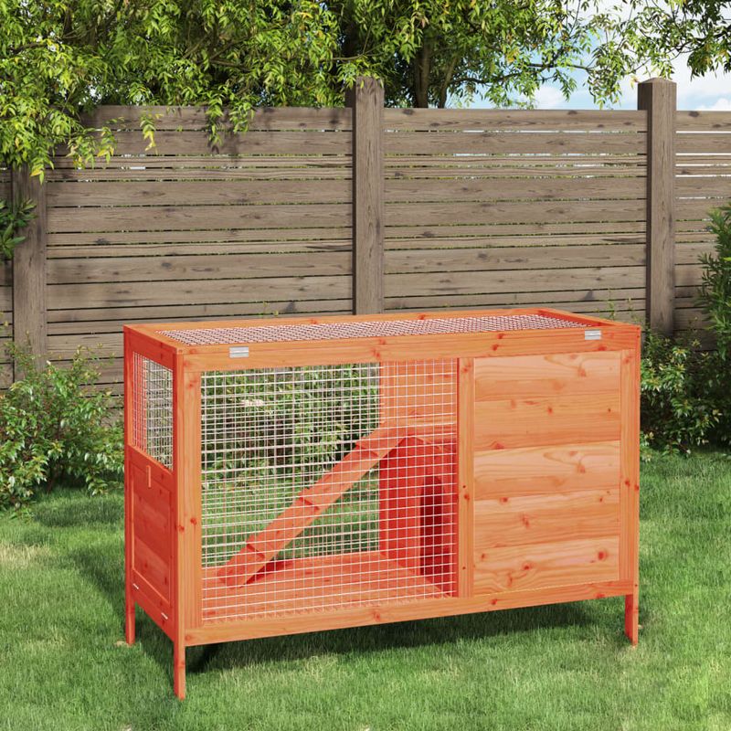 Petshop - Accesorii petshop - Culcusuri si custi - Custi interior si exterior - Cusca pentru iepuri maro 103x44x69,5 cm lemn masiv de pin - Infinity.ro