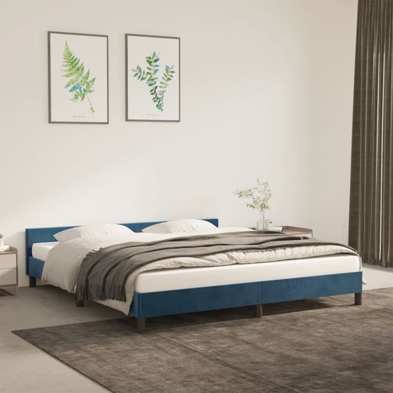 Casa si Gradina - Mobilier - Paturi si accesorii - Paturi - Cadru de pat cu tablie, albastru inchis, 180x200 cm, catifea - Infinity.ro