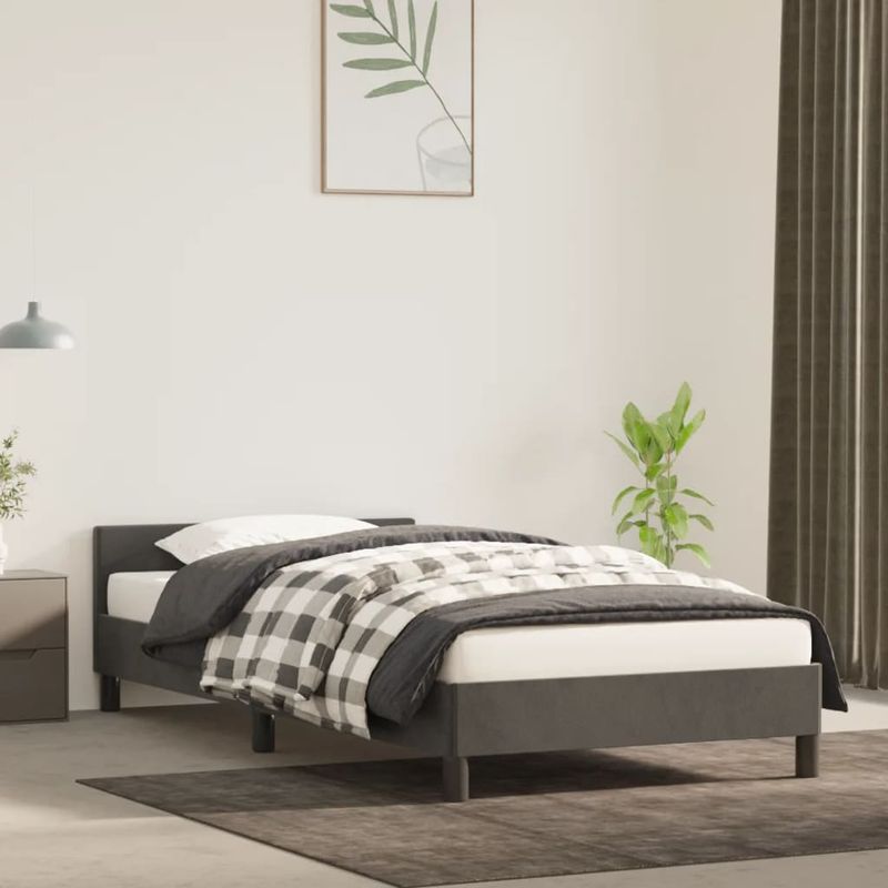 Casa si Gradina - Mobilier - Paturi si accesorii - Paturi - Cadru de pat cu tablie, gri inchis, 100x200 cm, catifea - Infinity.ro