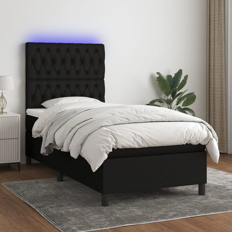 Casa si Gradina - Mobilier - Paturi si accesorii - Paturi - Pat cu arcuri, saltea si LED, negru, 80x200 cm, textil - Infinity.ro
