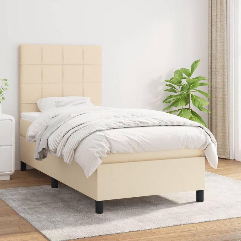 Casa si Gradina - Mobilier - Paturi si accesorii - Paturi - Pat box spring cu saltea, crem, 100x200 cm, textil - Infinity.ro