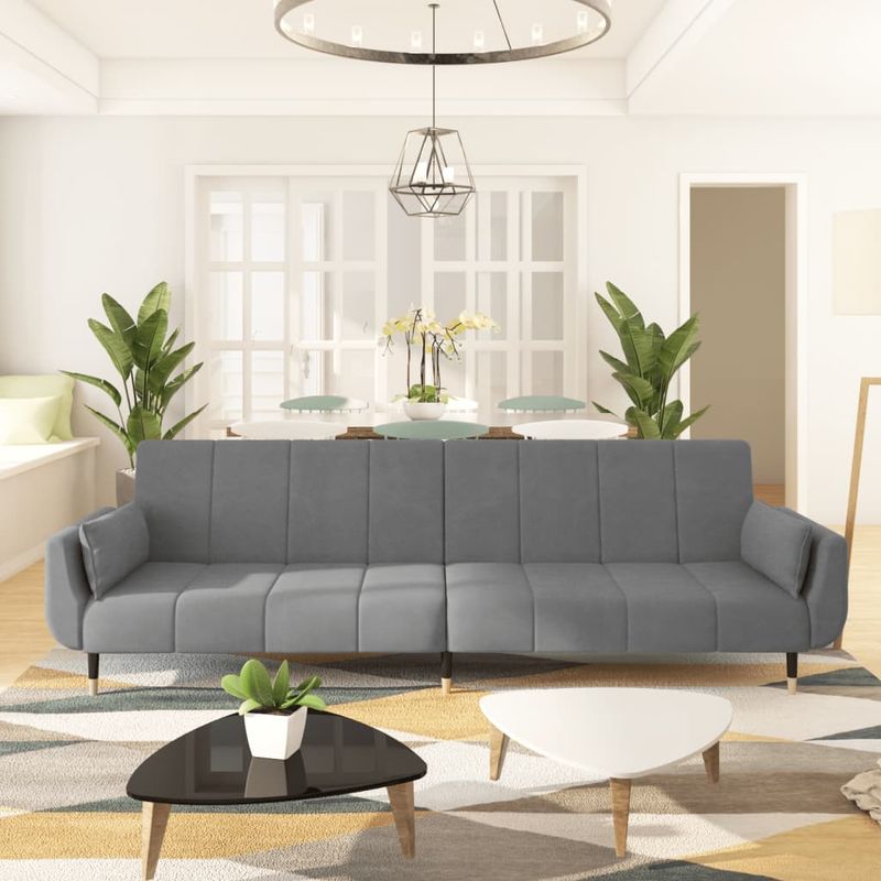 Casa si Gradina - Mobilier - Canapele si coltare - Canapele - Canapea extensibila cu 2 locuri, 2 perne, gri deschis, catifea - Infinity.ro