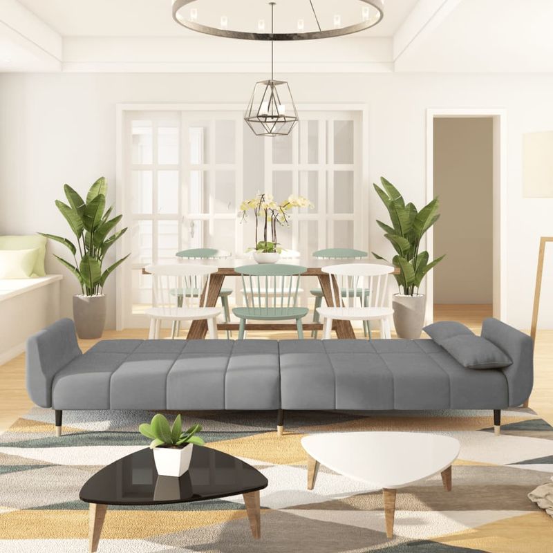 Casa si Gradina - Mobilier - Canapele si coltare - Canapele - Canapea extensibila cu 2 locuri, 2 perne, gri deschis, catifea - Infinity.ro