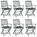 Casa si Gradina - Gradina si terasa - Mobilier exterior - Scaune si sezlonguri gradina - Scaune pliabile de exterior, perne, 6 buc., lemn masiv acacia - Infinity.ro