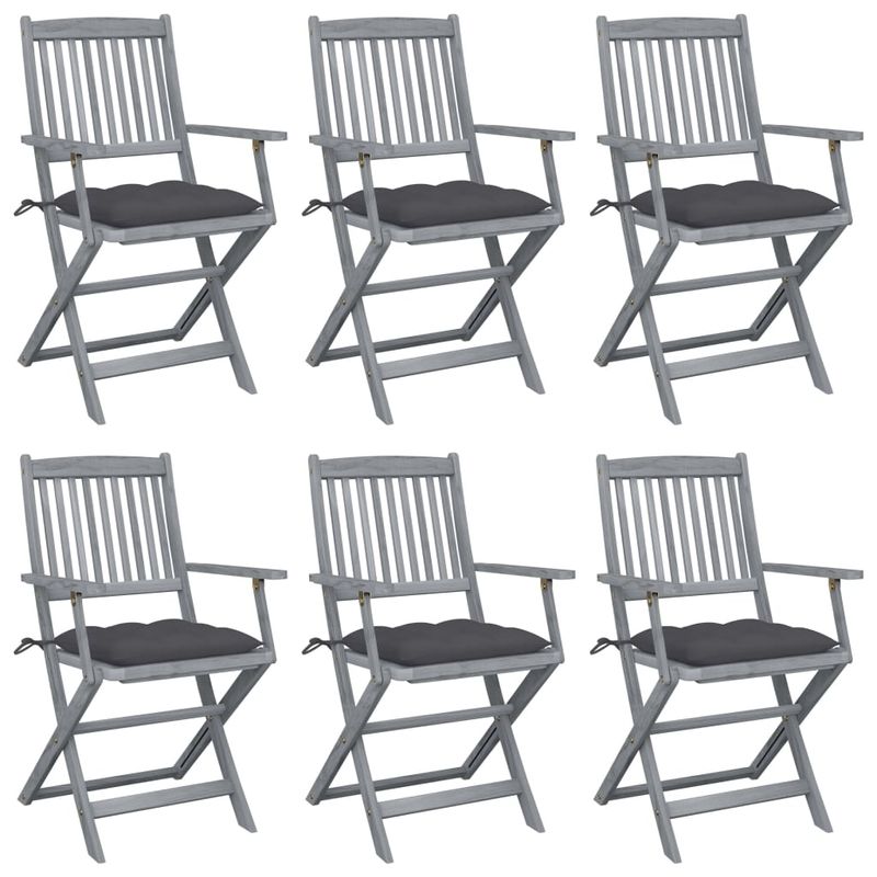 Casa si Gradina - Gradina si terasa - Mobilier exterior - Scaune si sezlonguri gradina - Scaune pliabile de exterior, perne, 6 buc., lemn masiv acacia - Infinity.ro