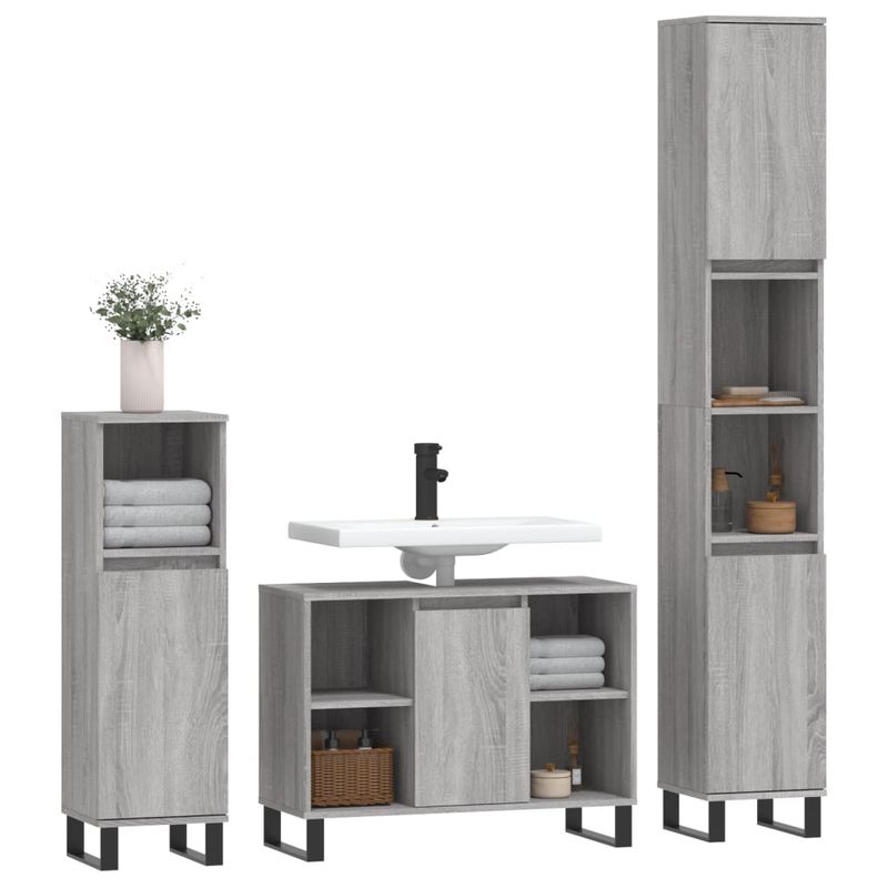 Casa si Gradina - Mobilier - Seturi de mobilier - Seturi baie - Set mobilier de baie, 3 piese, gri sonoma, lemn prelucrat - Infinity.ro