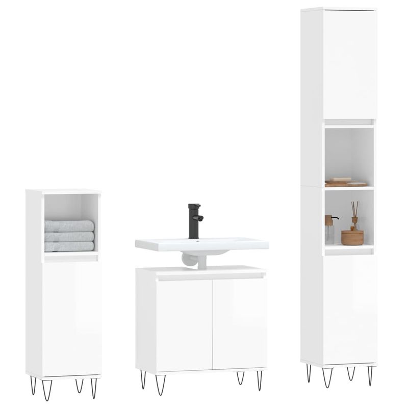 Casa si Gradina - Mobilier - Seturi de mobilier - Seturi baie - Set mobilier de baie, 3 piese, alb extralucios, lemn compozit - Infinity.ro