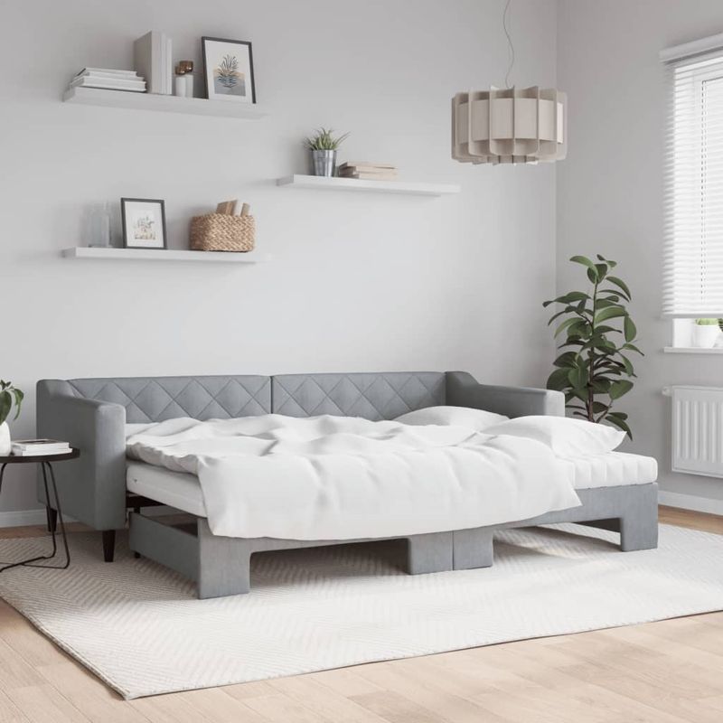 Casa si Gradina - Mobilier - Paturi si accesorii - Paturi - Pat de zi cu extensie si saltele, gri deschis, 80x200 cm textil - Infinity.ro