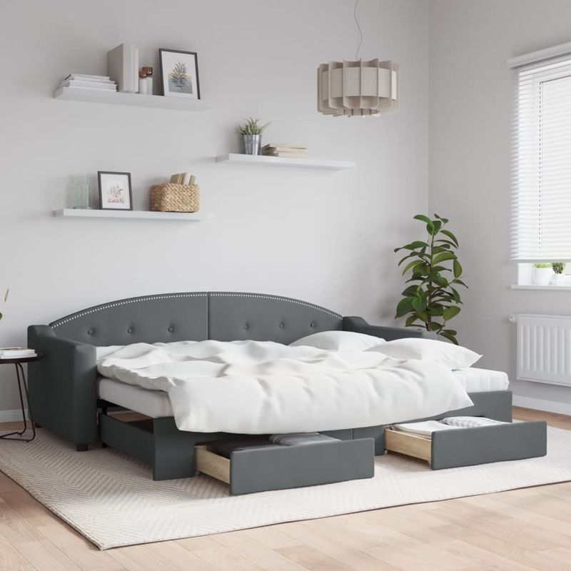 Casa si Gradina - Mobilier - Paturi si accesorii - Paturi - Pat de zi cu extensie si sertare, gri inchis, 80x200 cm textil - Infinity.ro