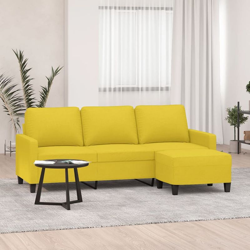 Casa si Gradina - Mobilier - Canapele si coltare - Canapele - Canapea cu 3 locuri si taburet, galben deschis, 180 cm, textil - Infinity.ro