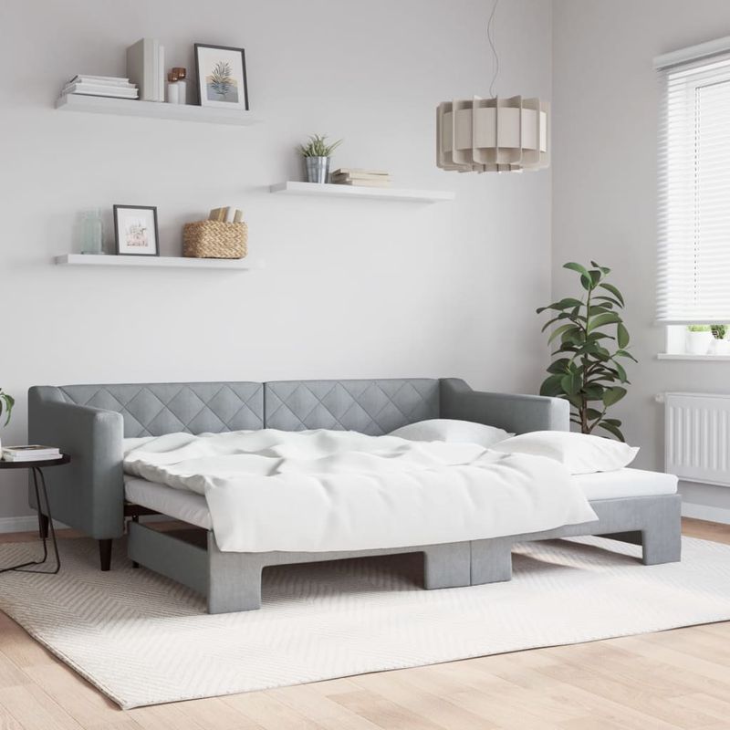 Casa si Gradina - Mobilier - Paturi si accesorii - Paturi - Pat de zi cu extensie, gri deschis, 90x200 cm, textil - Infinity.ro