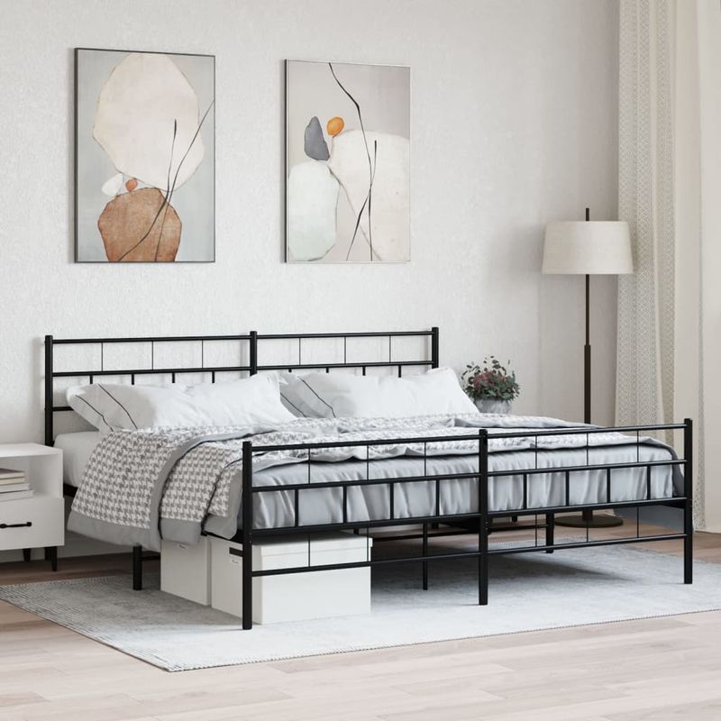Casa si Gradina - Mobilier - Paturi si accesorii - Paturi - Cadru pat metalic cu tablii de cap/picioare, negru, 193x203 cm - Infinity.ro