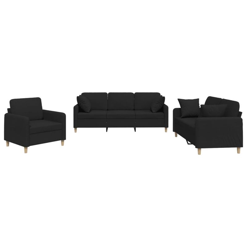 Casa si Gradina - Mobilier - Seturi de mobilier - Seturi living - Set de canapele cu perne, 3 piese, negru, textil - Infinity.ro