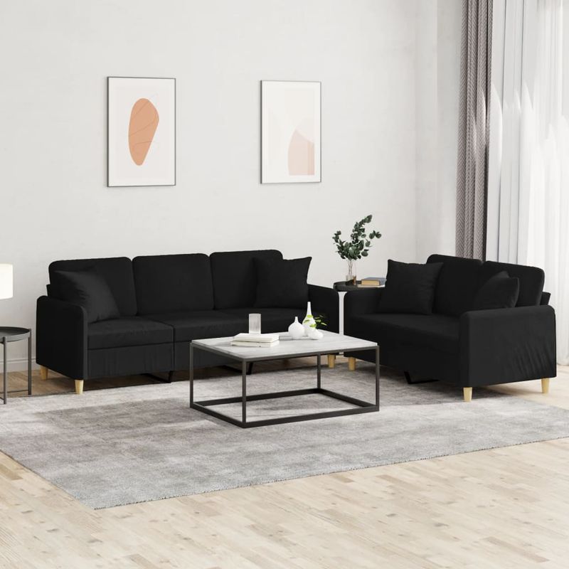 Casa si Gradina - Mobilier - Seturi de mobilier - Seturi living - Set de canapele cu perne, 2 piese, negru, material textil - Infinity.ro