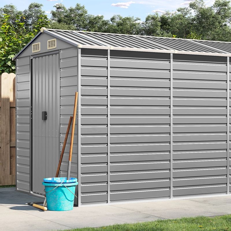 Casa si Gradina - Gradina si terasa - Casute de gradina - Sopron de gradina, gri deschis, 191x555x198 cm otel galvanizat - Infinity.ro