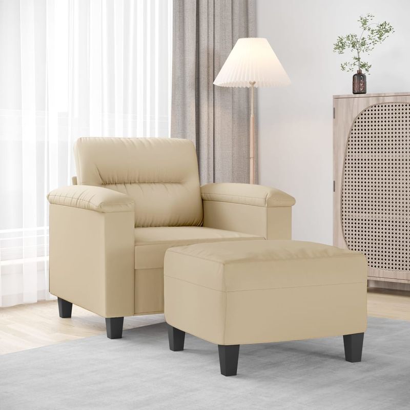 Casa si Gradina - Mobilier - Scaune si fotolii - Fotolii - Fotoliu canapea cu taburet, crem, 60 cm, microfibra - Infinity.ro