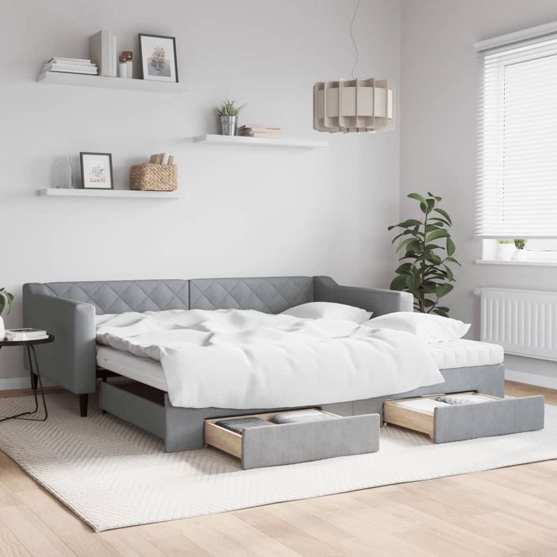 Casa si Gradina - Mobilier - Paturi si accesorii - Paturi - Pat de zi cu extensie si sertare, gri deschis 100x200 cm textil - Infinity.ro