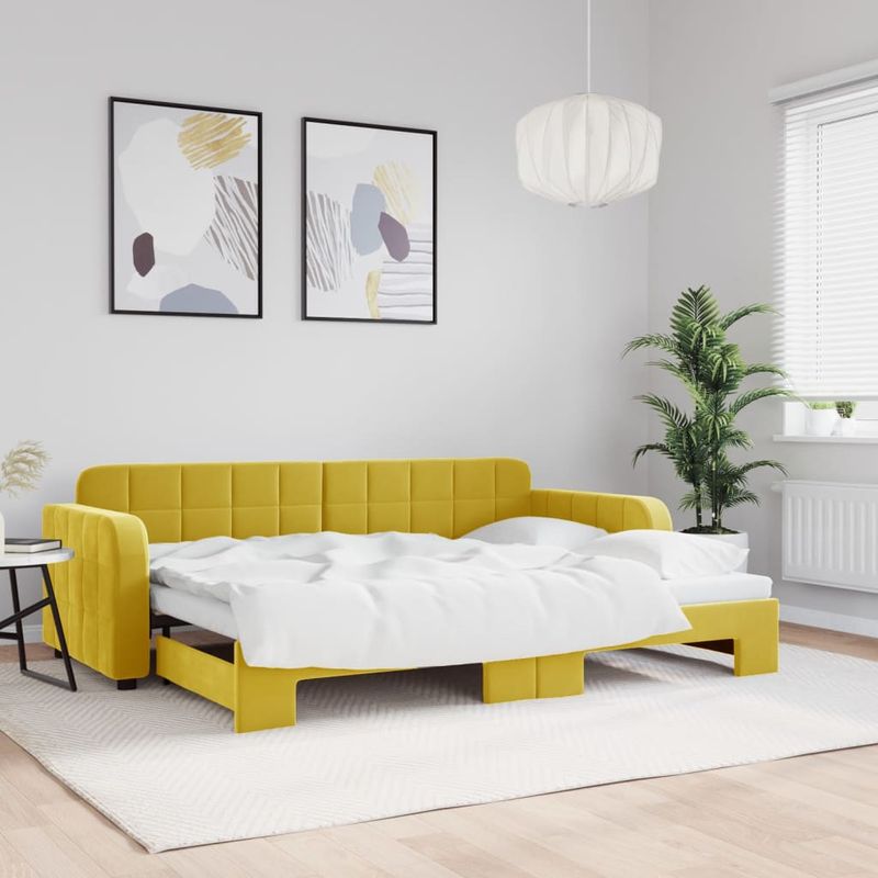 Casa si Gradina - Mobilier - Paturi si accesorii - Paturi - Pat de zi cu extensie, galben, 80x200 cm, catifea - Infinity.ro