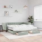 Casa si Gradina - Mobilier - Paturi si accesorii - Paturi - Pat de zi cu extensie si sertare gri deschis 100x200 cm catifea - Infinity.ro