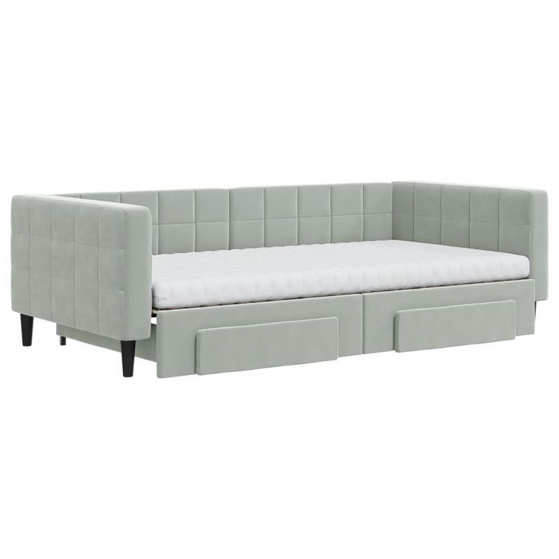 Casa si Gradina - Mobilier - Paturi si accesorii - Paturi - Pat de zi cu extensie si sertare gri deschis 100x200 cm catifea - Infinity.ro