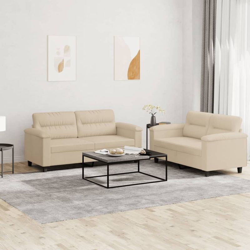 Casa si Gradina - Mobilier - Seturi de mobilier - Seturi living - Set de canapele cu perne, 2 piese, crem, microfibra - Infinity.ro