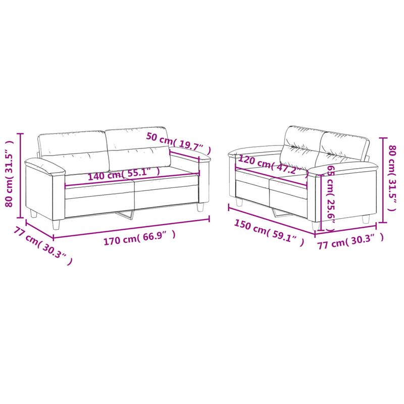 Casa si Gradina - Mobilier - Seturi de mobilier - Seturi living - Set de canapele cu perne, 2 piese, crem, microfibra - Infinity.ro