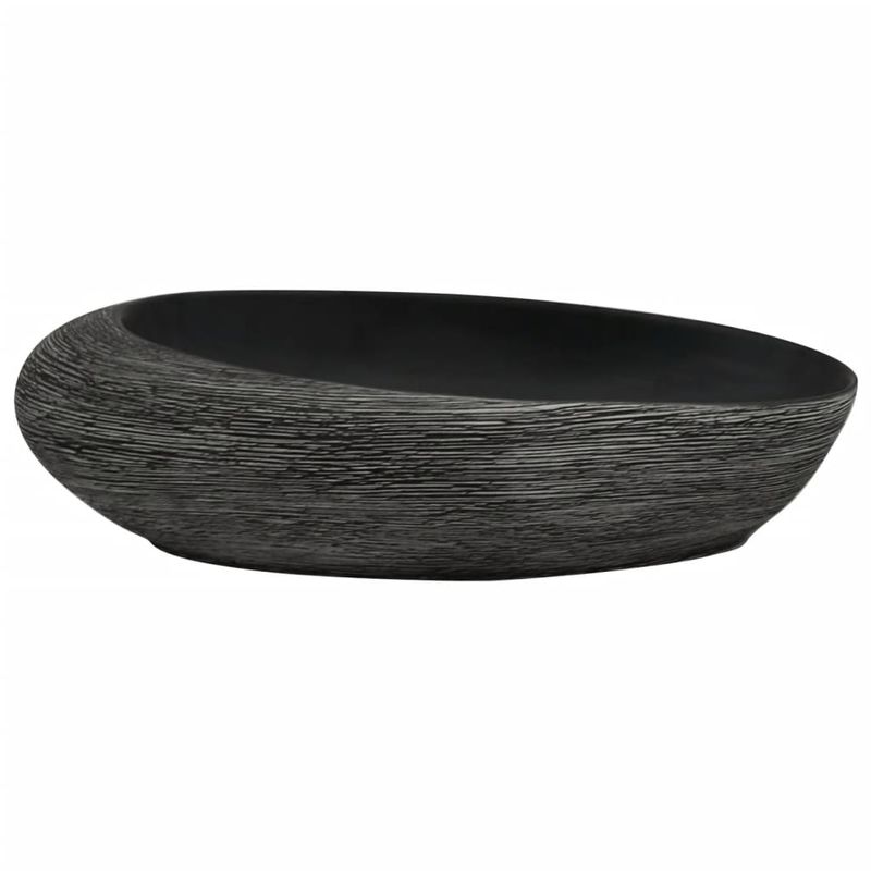 Casa si Gradina - Sanitare - Lavoar baie si accesorii - Lavoare si piedestale - Lavoar de blat, 59x40x14 cm, ceramica, oval, gri și negru - Infinity.ro