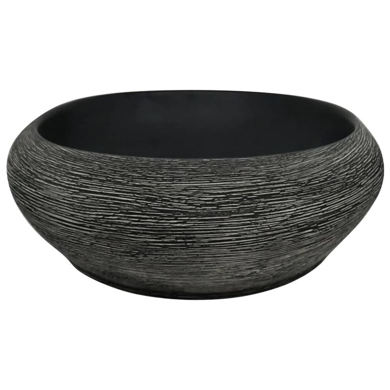 Casa si Gradina - Sanitare - Lavoar baie si accesorii - Lavoare si piedestale - Lavoar de blat, 59x40x14 cm, ceramica, oval, gri și negru - Infinity.ro